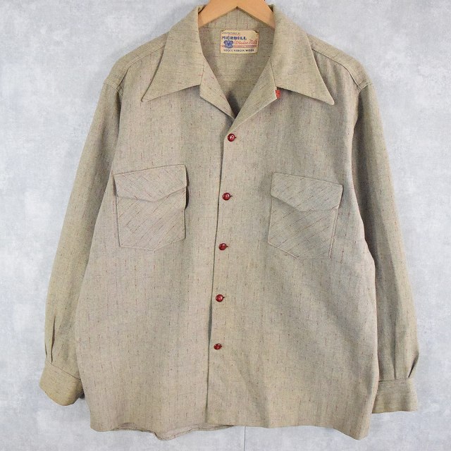 50年代 50s グレー 格子柄 柄織り ボックス 開襟 ループカラー 長袖