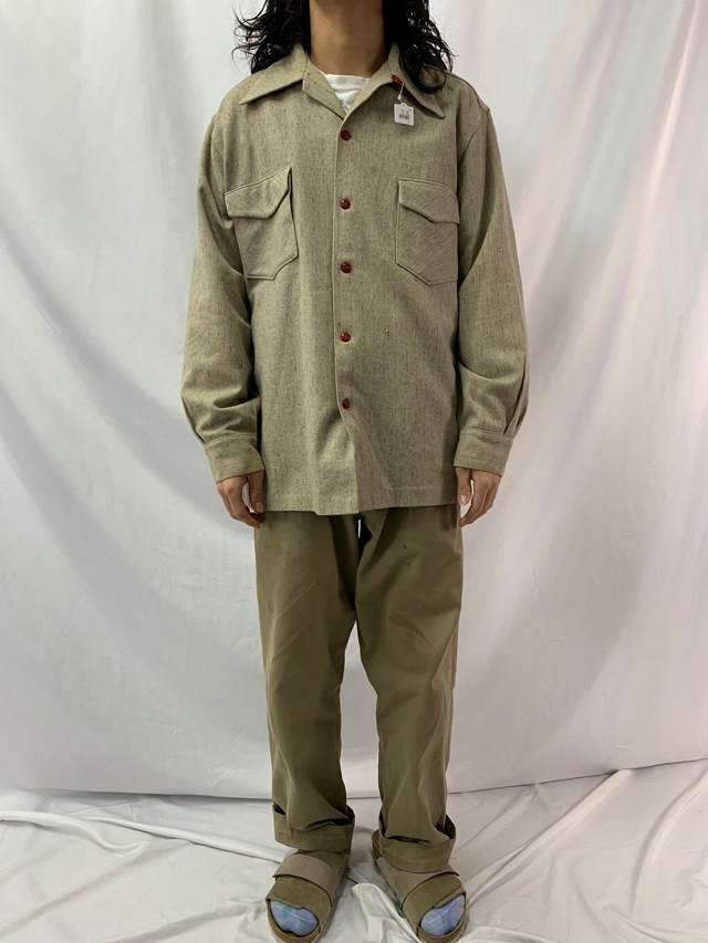 50年代 50s グレー 格子柄 柄織り ボックス 開襟 ループカラー 長袖