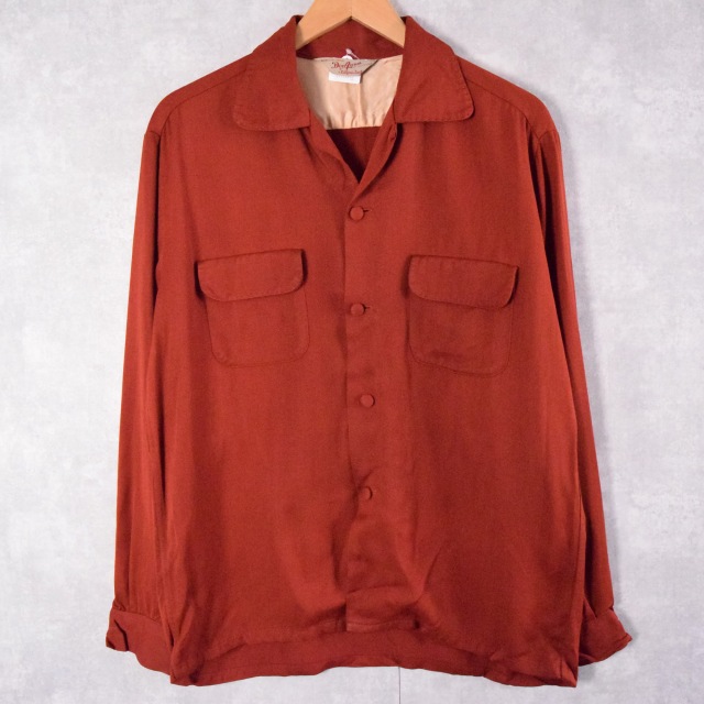 50年代 50s アメリカ製 ハンドステッチ ループカラー 開襟 長袖 赤