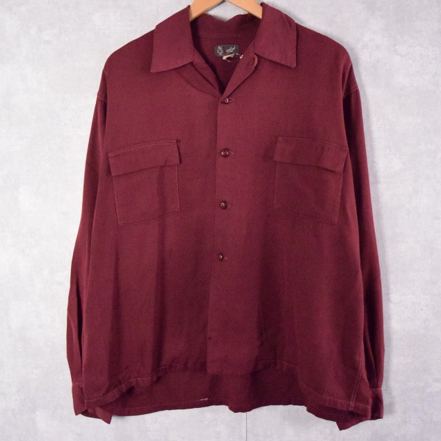 50年代 50s アメリカ製 ループカラー 開襟 長袖 赤 レッド