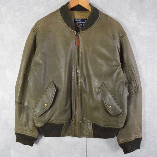 ポロラルフローレン オリーブ カーキ ミリタリー 革ジャン レザー