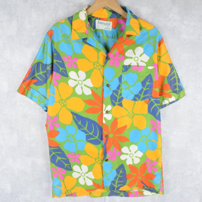70年代 70s ジャンセン 花柄 総柄 半袖 開襟 オープンカラーシャツ