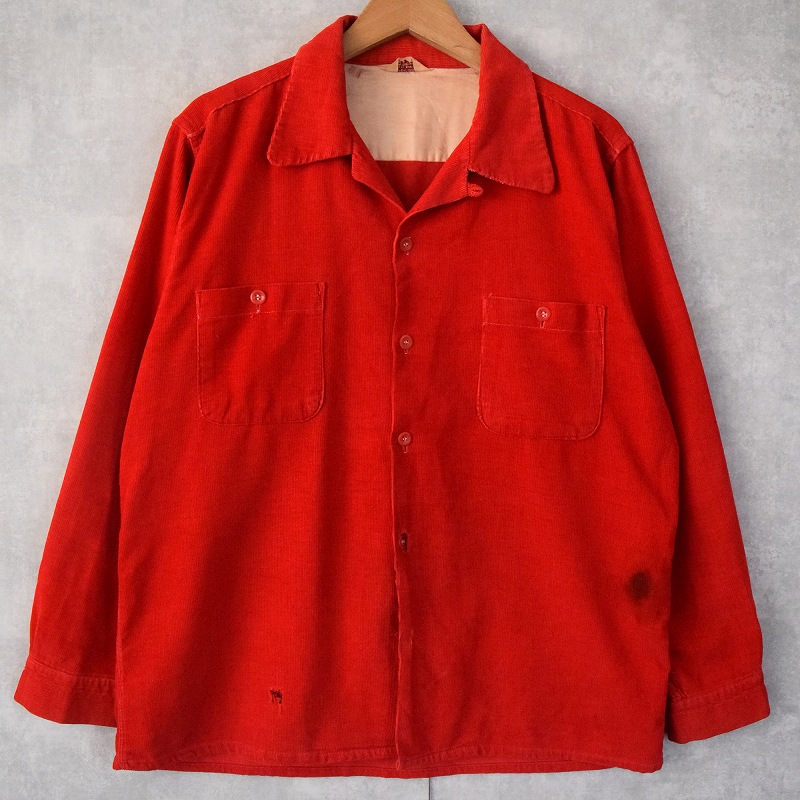 50s 60s 50年代 60年代 開襟シャツ ループカラー 赤 レッド 長袖