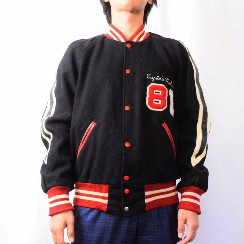 80年代 80s アメリカ製 黒 ブラック 赤 レッド アワードジャケット