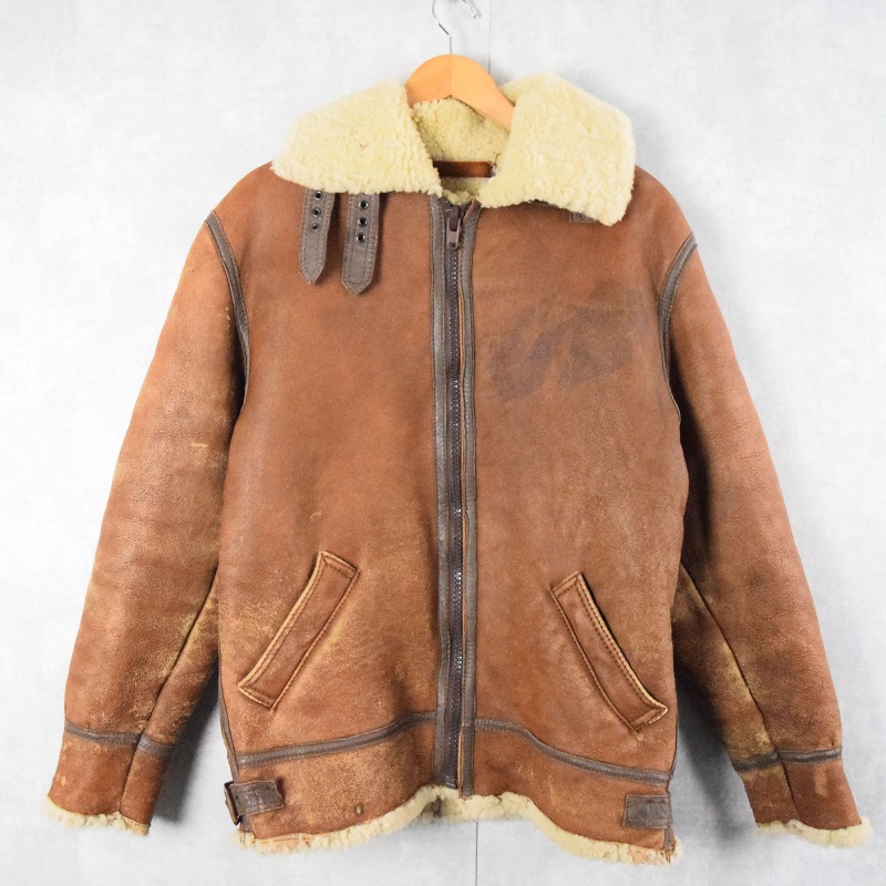 フランス製 レザー 革 ボアライナー 茶色 ブラウン ミリタリータイプ