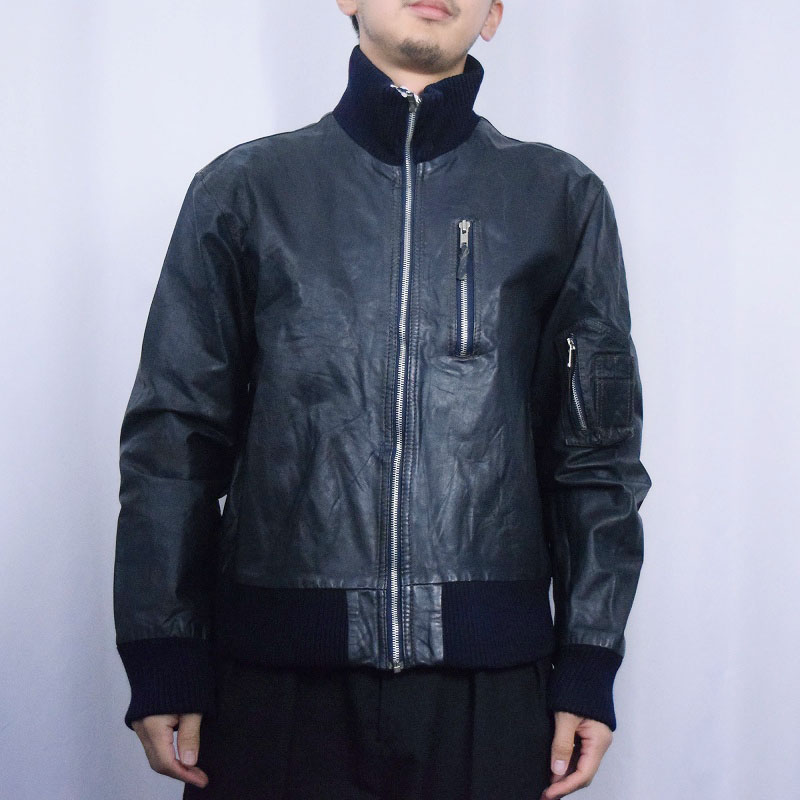 ドイツ軍 民生品 レザージャケット 紺色 ユーロミリタリー フライト