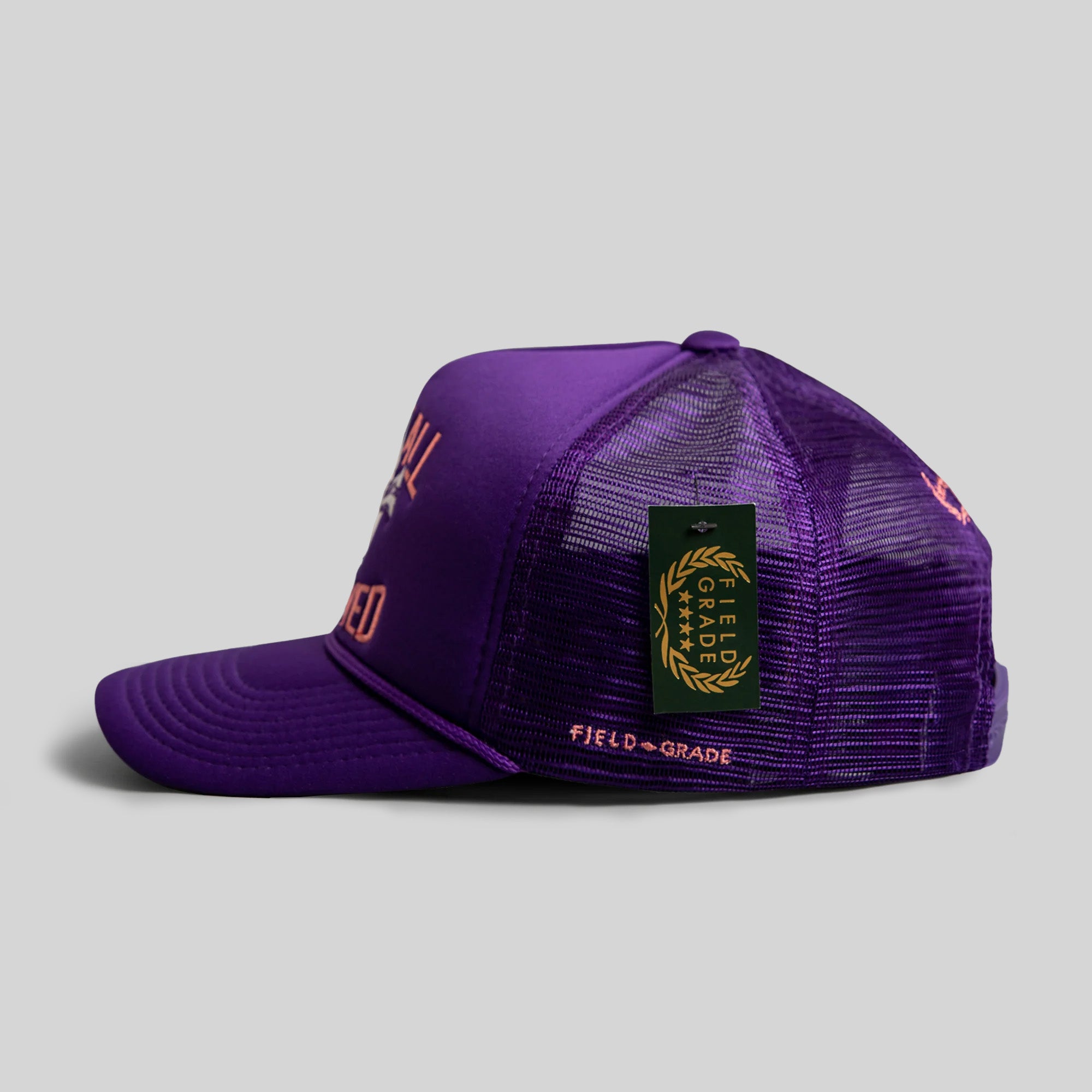 WE'RE ALL SCREWED PURPLE TRUCKER HAT