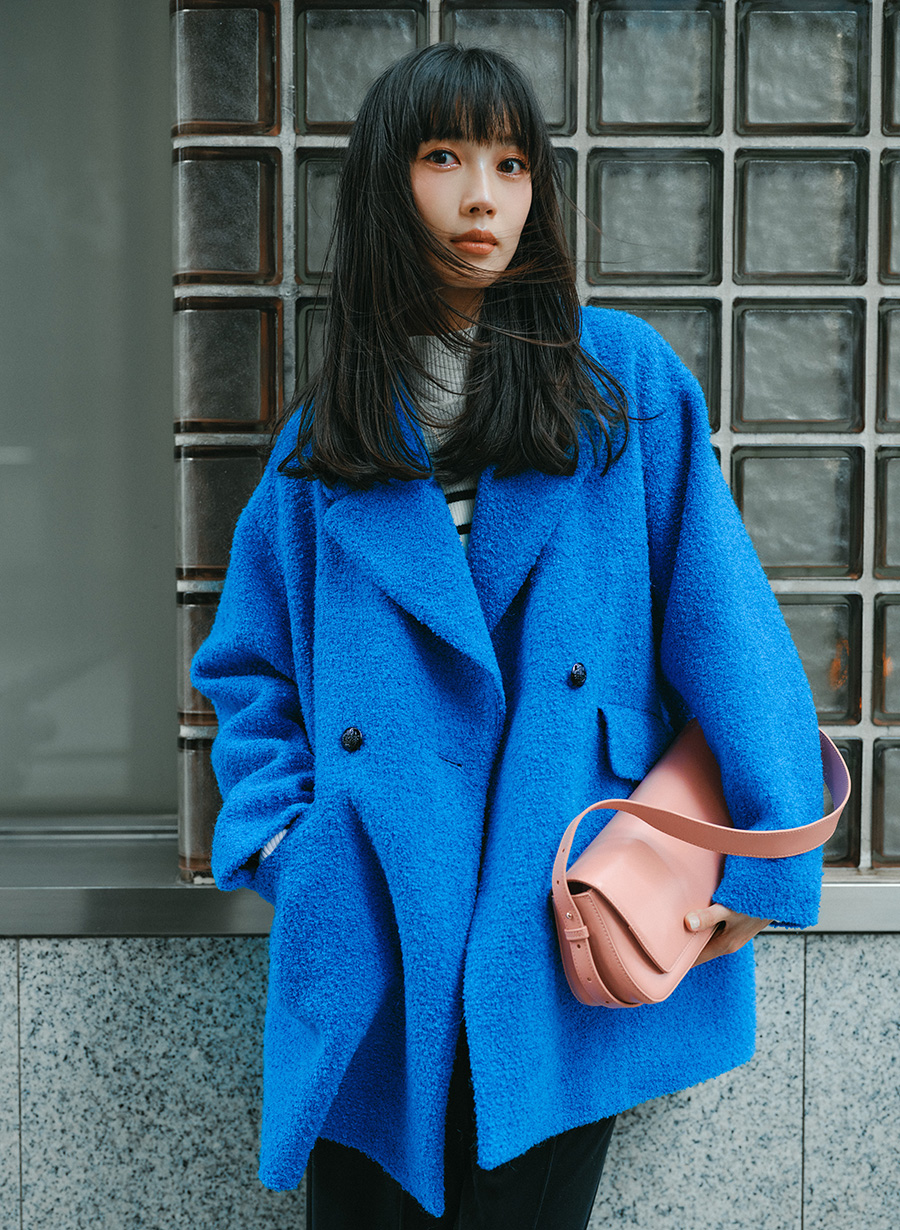 Y-12 イタリア製 SOPHYE ウールハーフコート ブルー L 新色追加