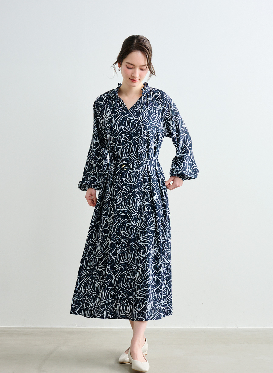 ブラッシュプリントベルト付きワンピース｜LOUNIE（ルーニィ）公式