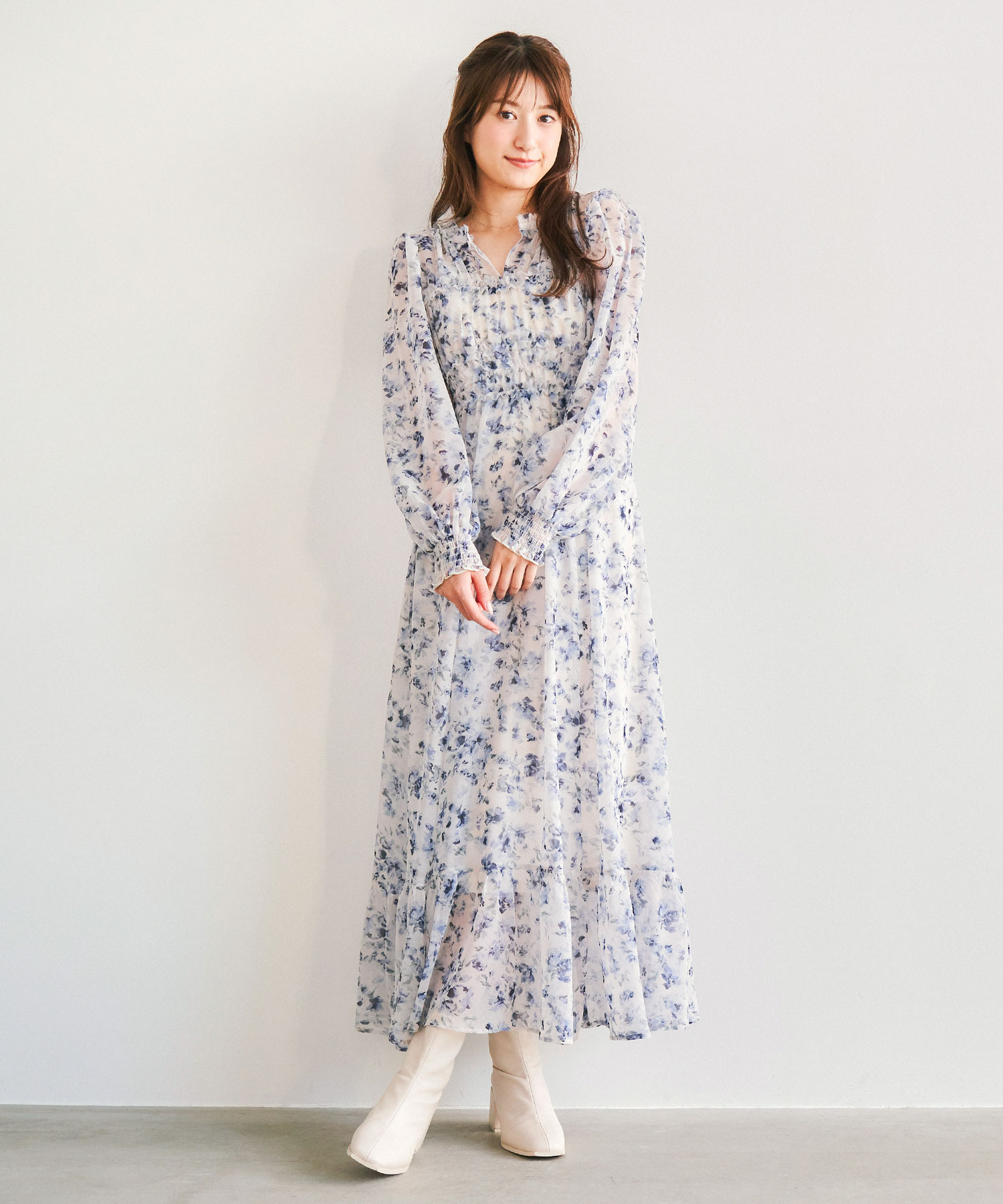 フリルデザインフラワープリントワンピース｜PETAL ONLINE（ペタル