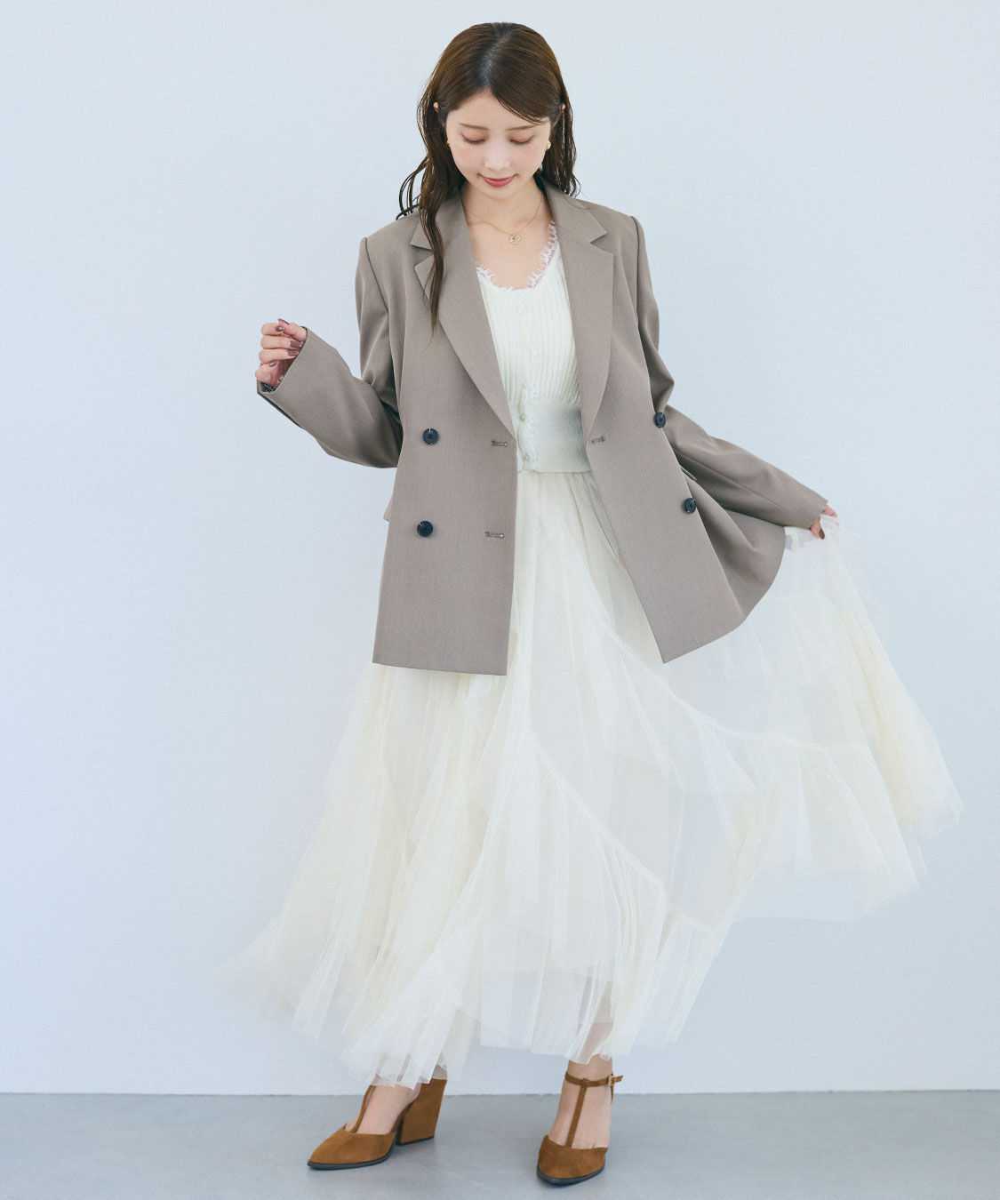 チュールエスカルゴフリルフレアスカート｜PETAL ONLINE（ペタル