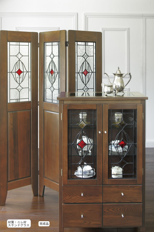 ステンドガラス扉キャビネット＆ステンドスクリーン「オーロラ