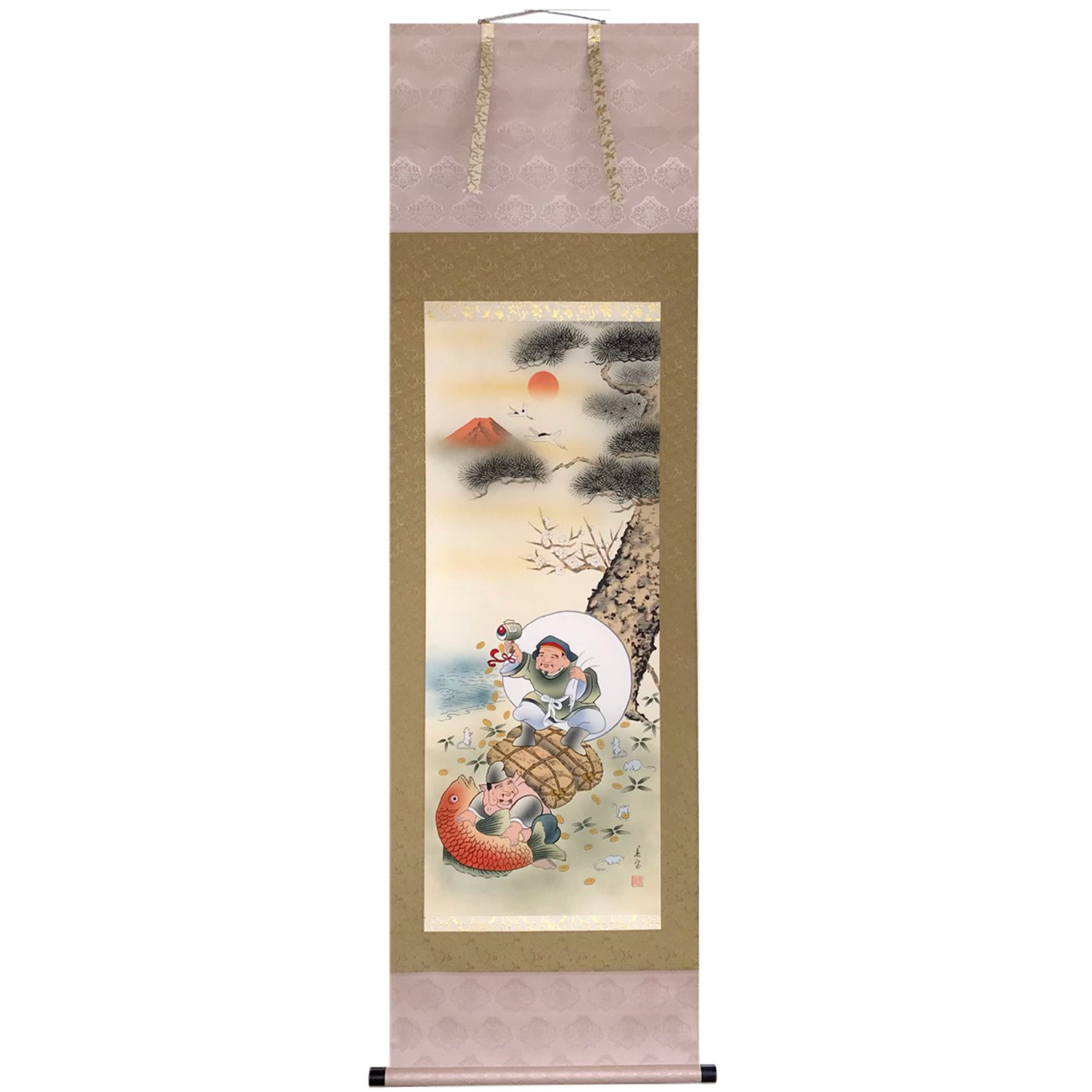 手書き高級掛軸】GK-3232 川島美宝 二福神 ねずみ 尺五立（AA0336100