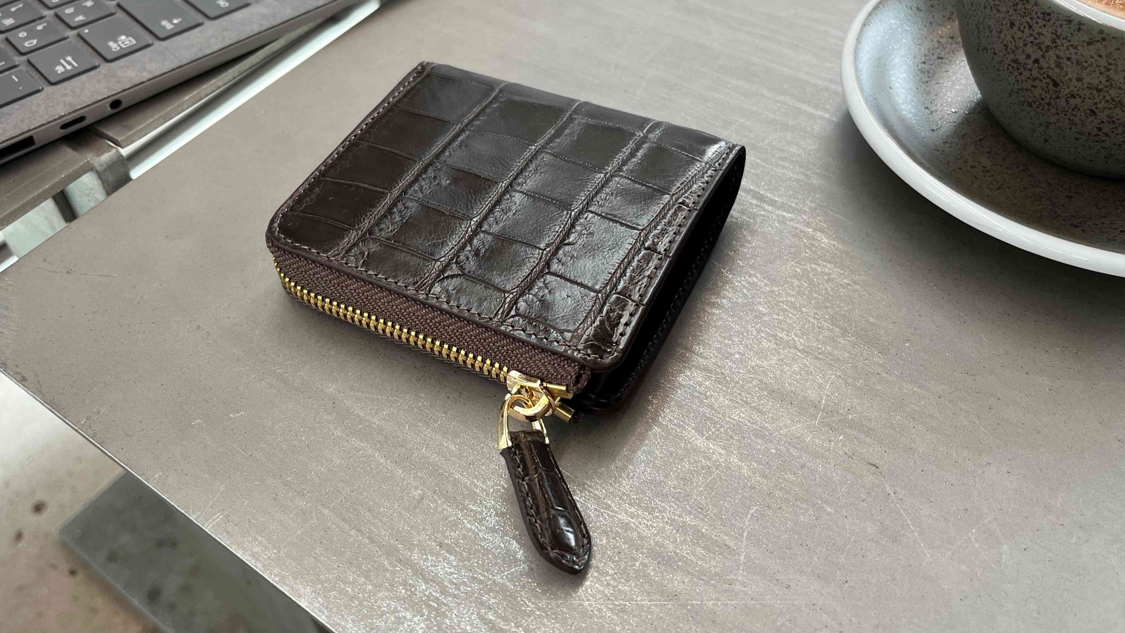 クロコダイル革｜L字ジップウォレット｜マット加工 茶/茶褐｜Shakhnoza