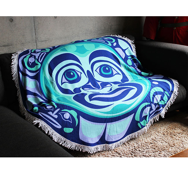 ネイティブ バスタオル カナダ 先住民 インディアン柄 丸い大型 青系