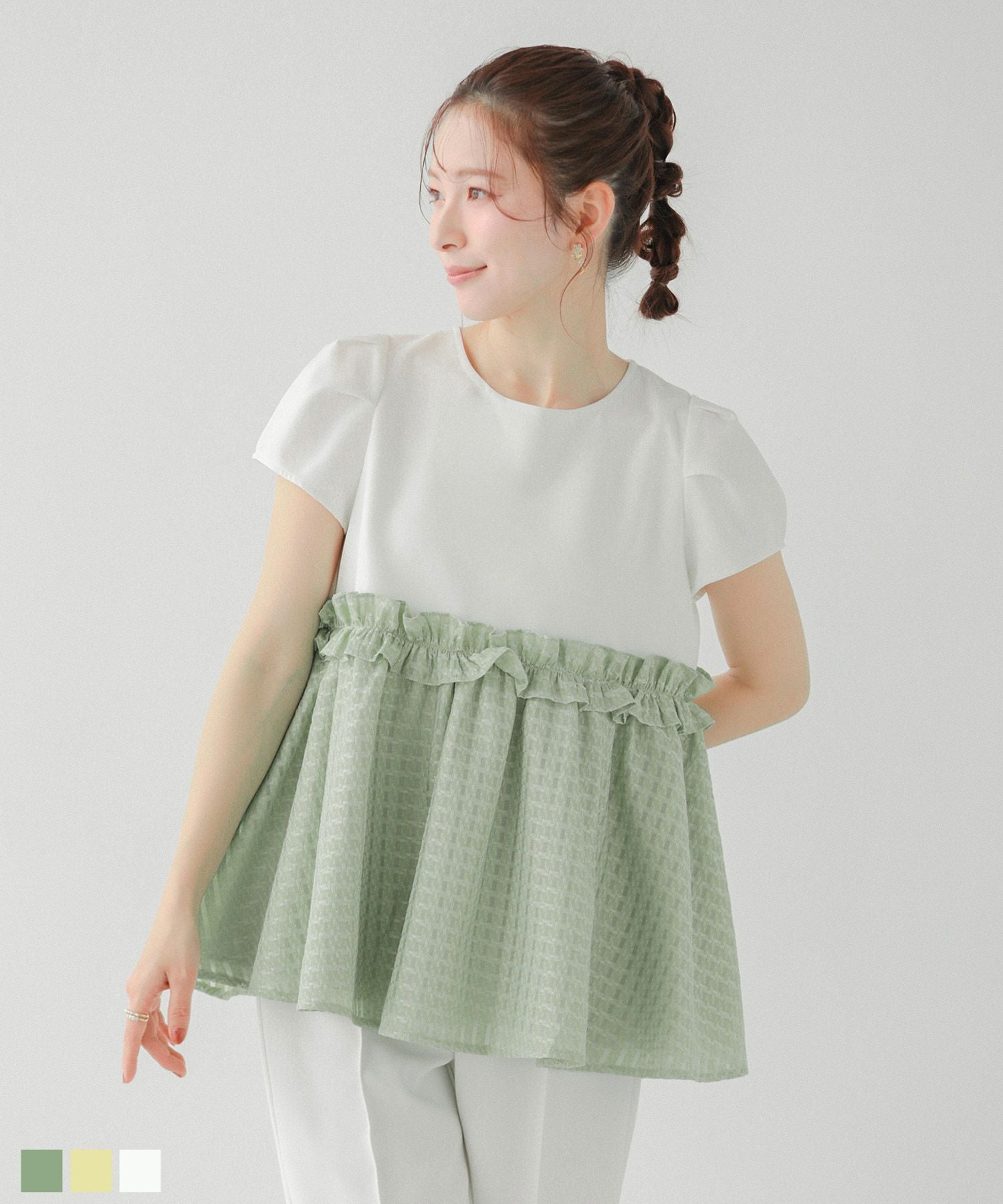 フレアスリーブフラワージャガードトップス【宅配便】 | Fit more