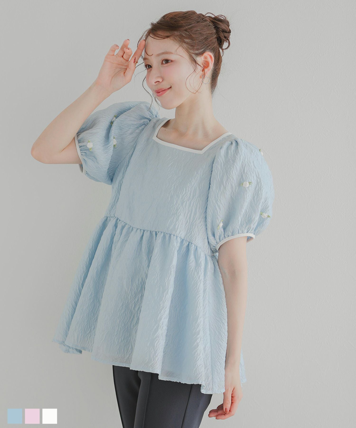 パール襟ジャガードペプラムトップス【宅配便】 | Fit more