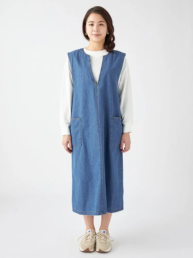 サックス 【No Jean(ノージーン)】デニムキーネックジャンパースカート