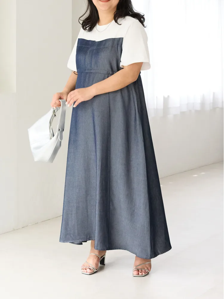 ネイビー 【LAVEANGE(ラビアンジェ)】デニムライク切替ワンピース