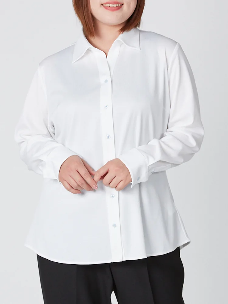 ラベンダー 【完全ノーアイロン】レディース長袖アイシャツブラウス