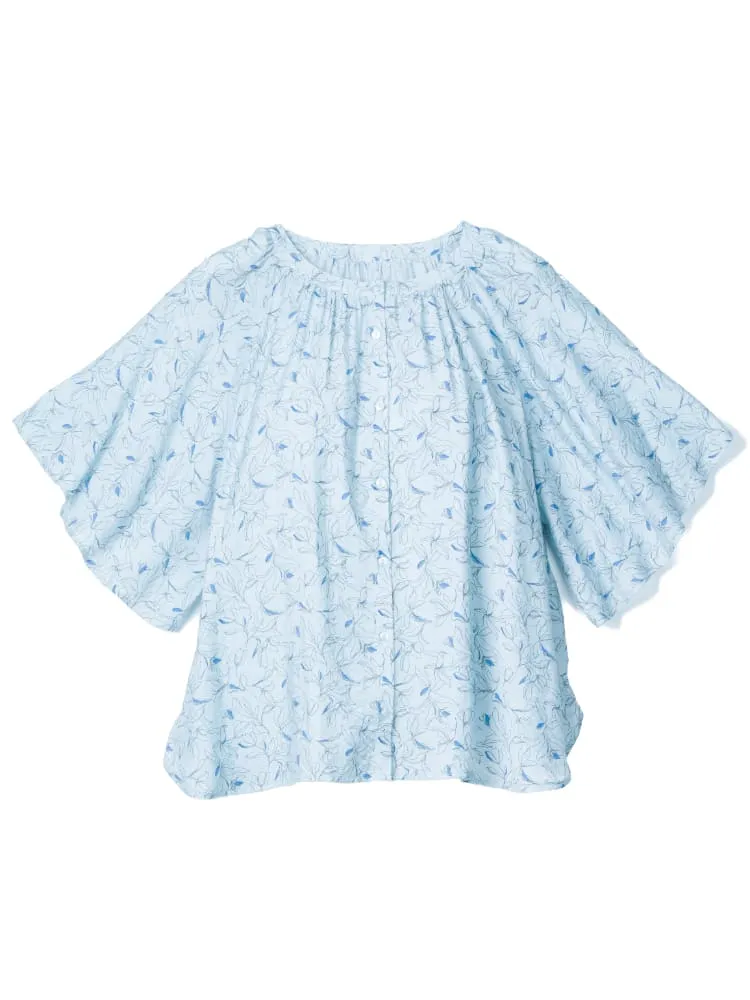 ネイビー 前後2WAY仕様レーヨン混花柄ブラウス | フォーエル公式通販