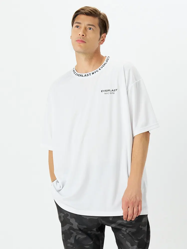 ホワイト 【EVERLAST(エバーラスト)】 襟ジャガードプリント半袖T