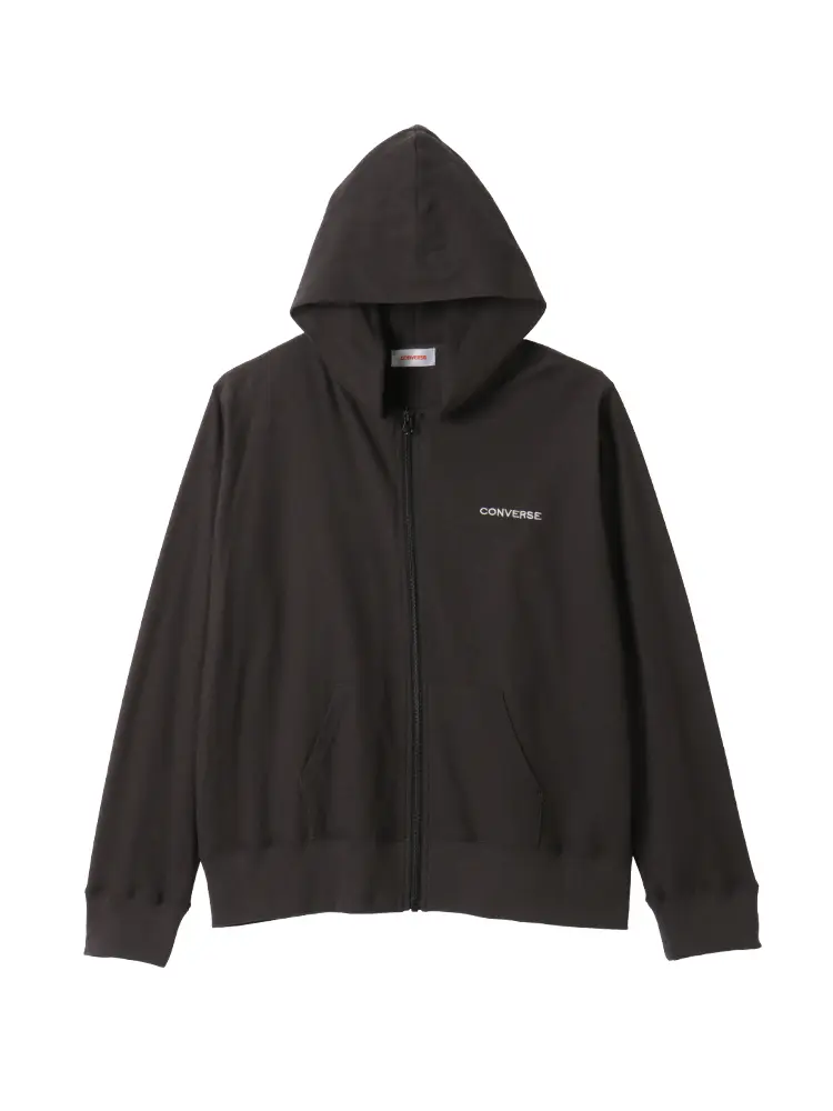 ブラック 【CONVERSE(コンバース)】梨地ワンポイント刺繍FZIP