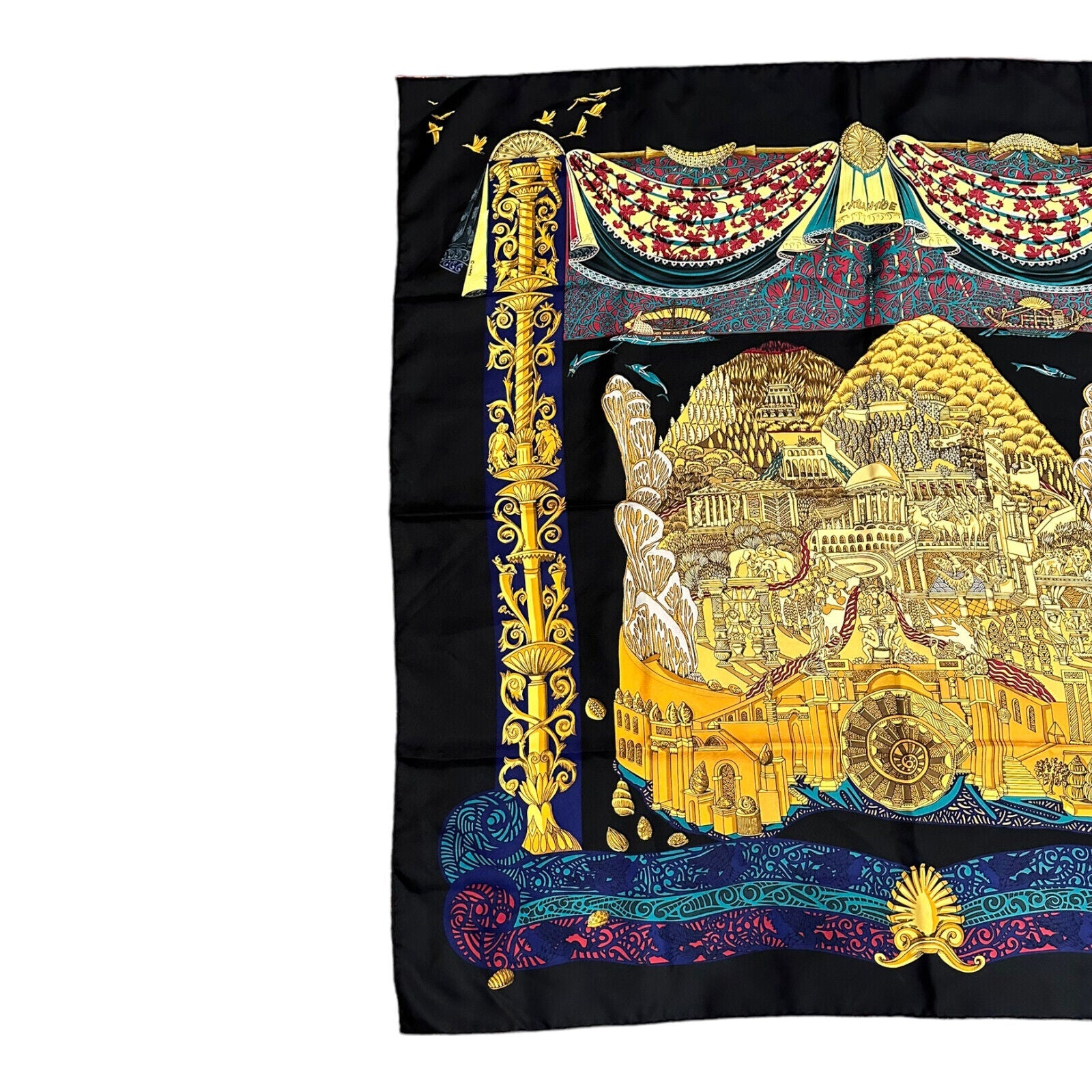Hermes Carre L'Atlantide Atlantis Vintage 90cm Black Multicolor