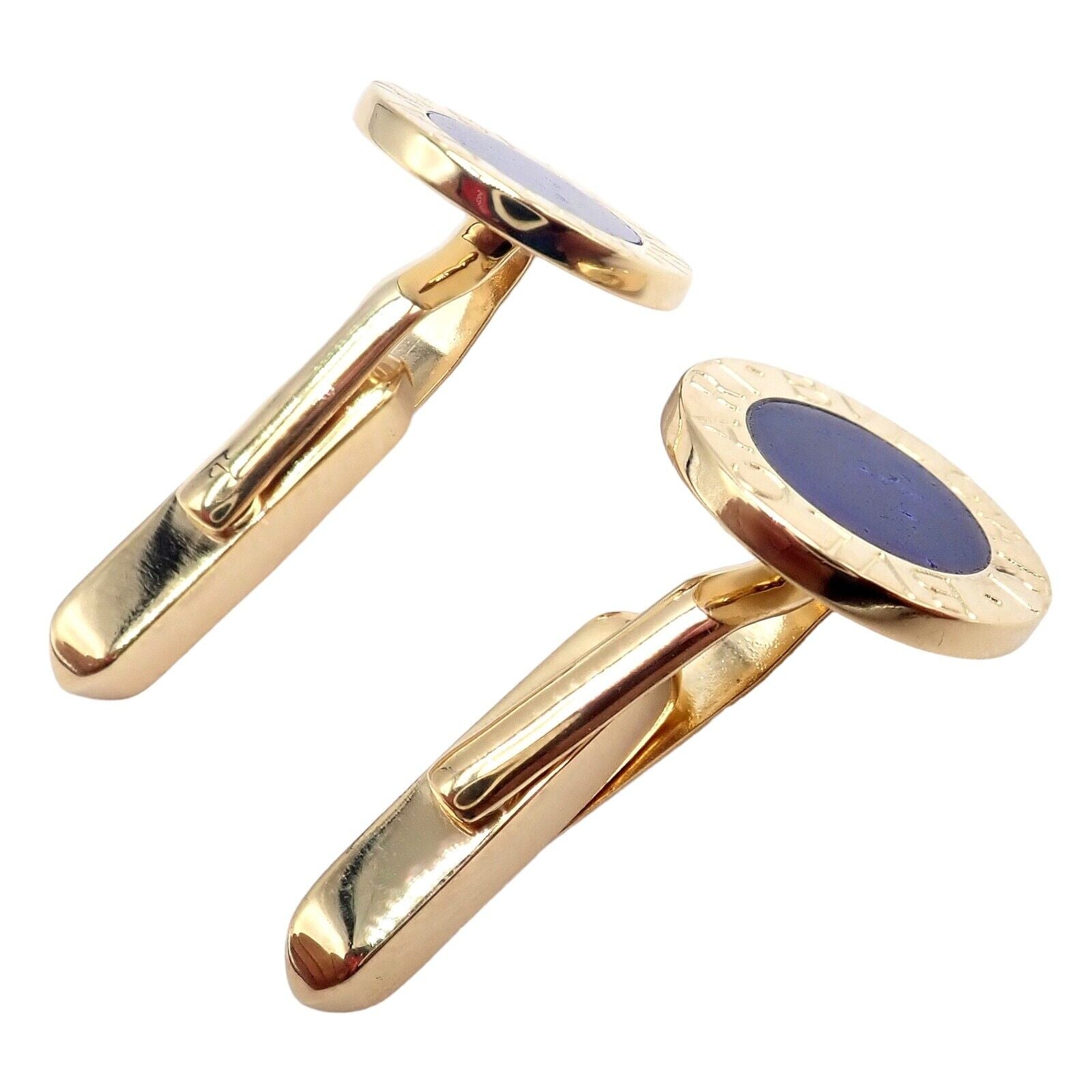Authentic! Bvlgari Bulgari 18k Yellow Gold Lapis Lazuli Cufflinks