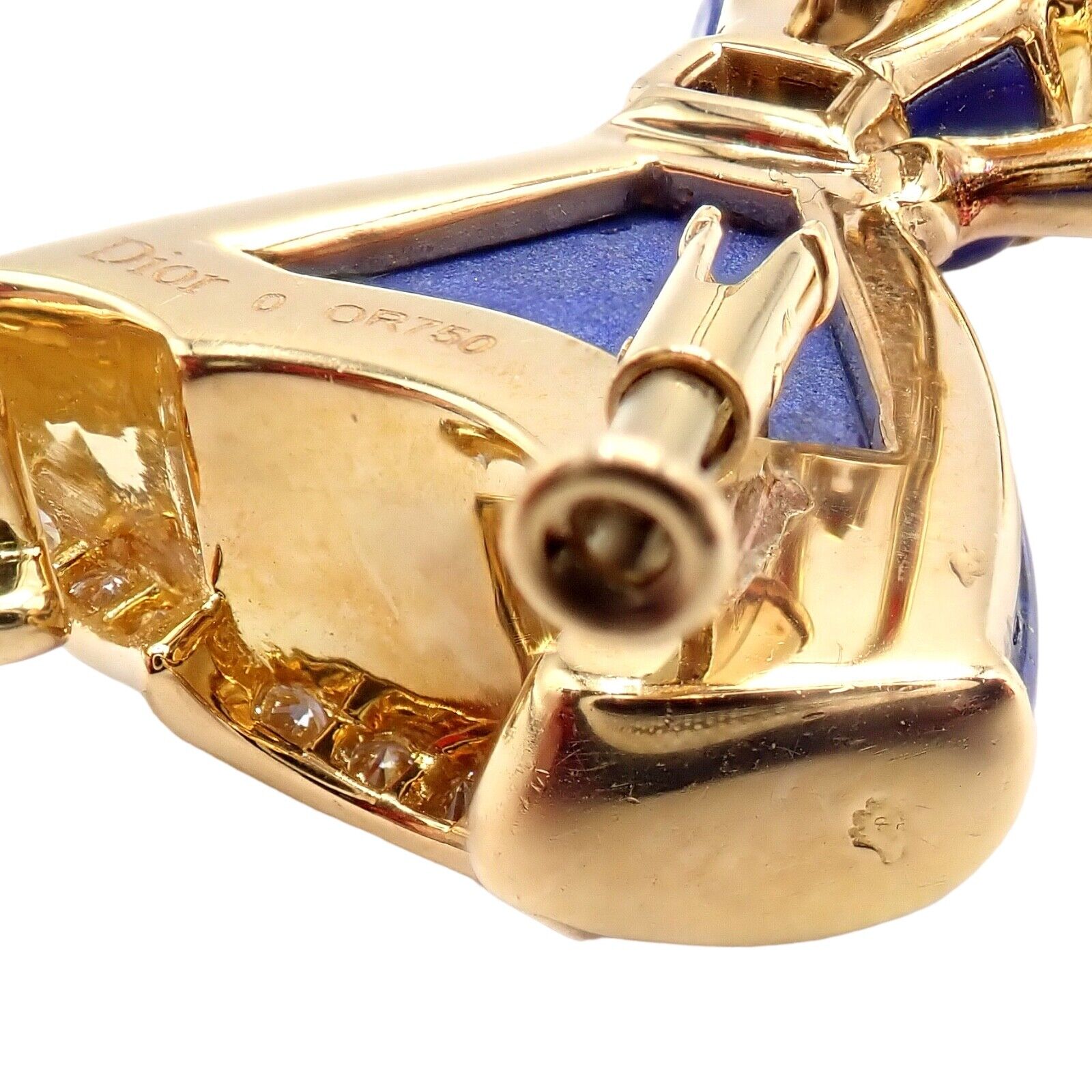 Authentic! Christian Dior 18k Yellow Gold Diamond Lapis Lady Dior