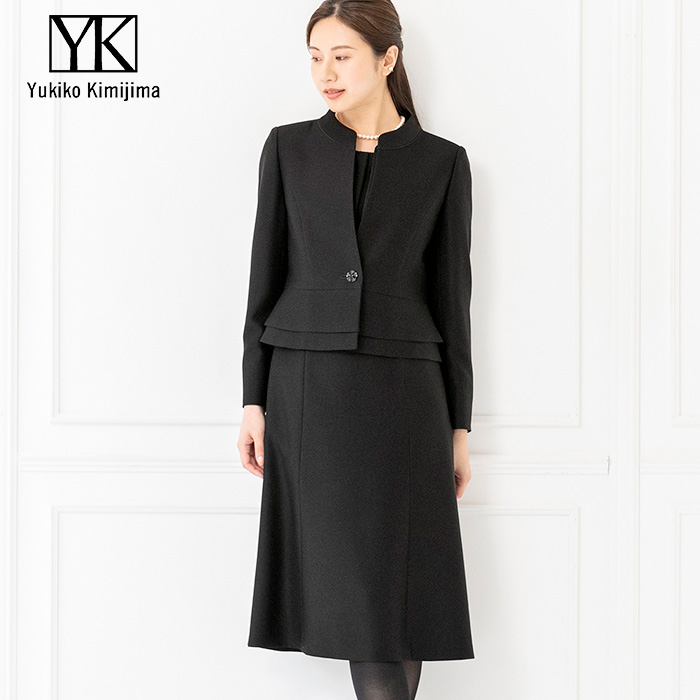 エレガントなスタンドカラーアンサンブル 9号・ブラック｜東京