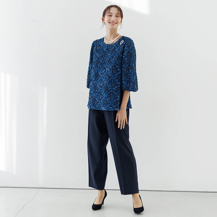 15号～19号｜リボン刺繍がポイントのセットアップ 19号・ネイビー