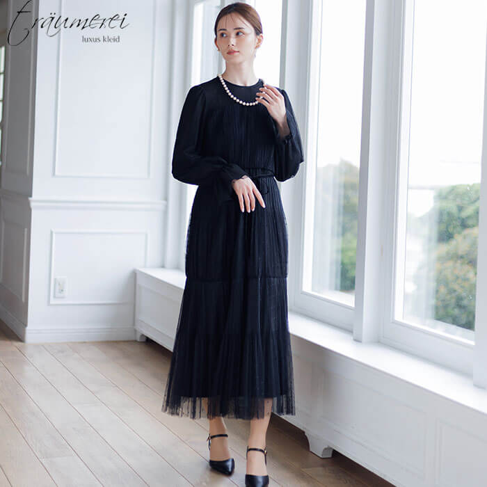 WEB限定｜ケープカラーオールインワンドレス 13号・ブラック｜東京