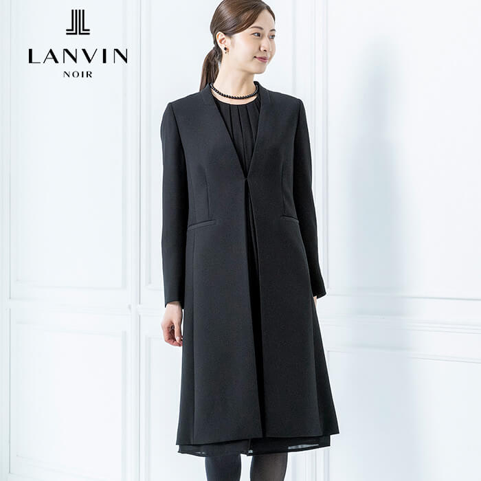 サテンアクセントを加えたロングジャケット 9号・ブラック｜東京