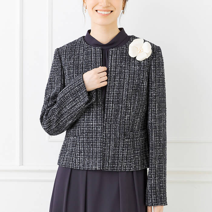 チェックツイードジャケットのセレモニースーツ 7号・ネイビー｜東京