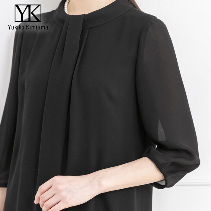 洗える｜ボータイ風の前開きワンピース 13号・ブラック｜東京