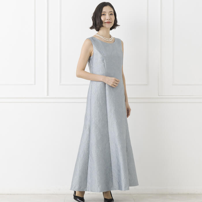 ケープ付きロングドレス 9号・ウォーターブルー｜東京ソワール