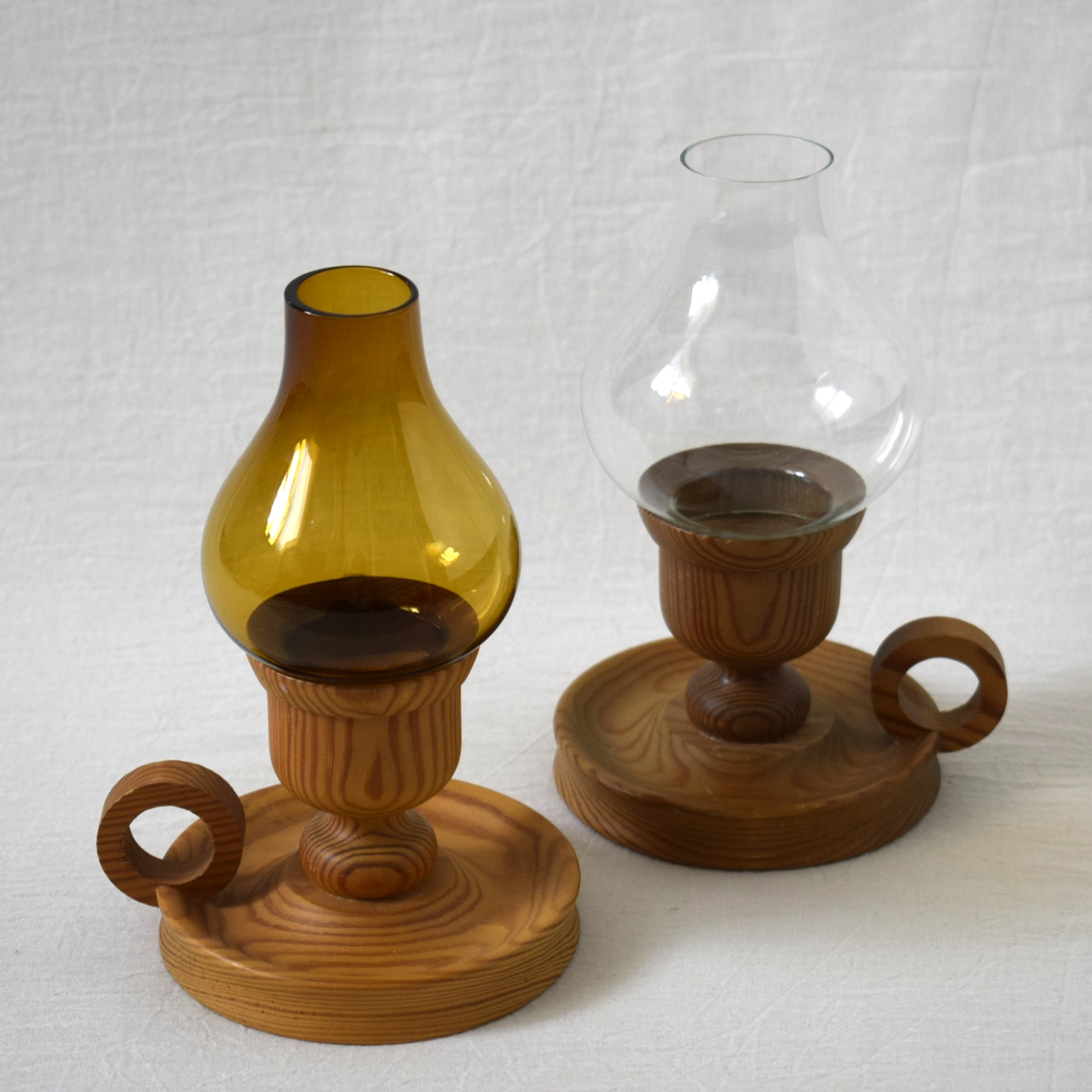 木製キャンドルホルダー / Vintageガラス付き・アンバー