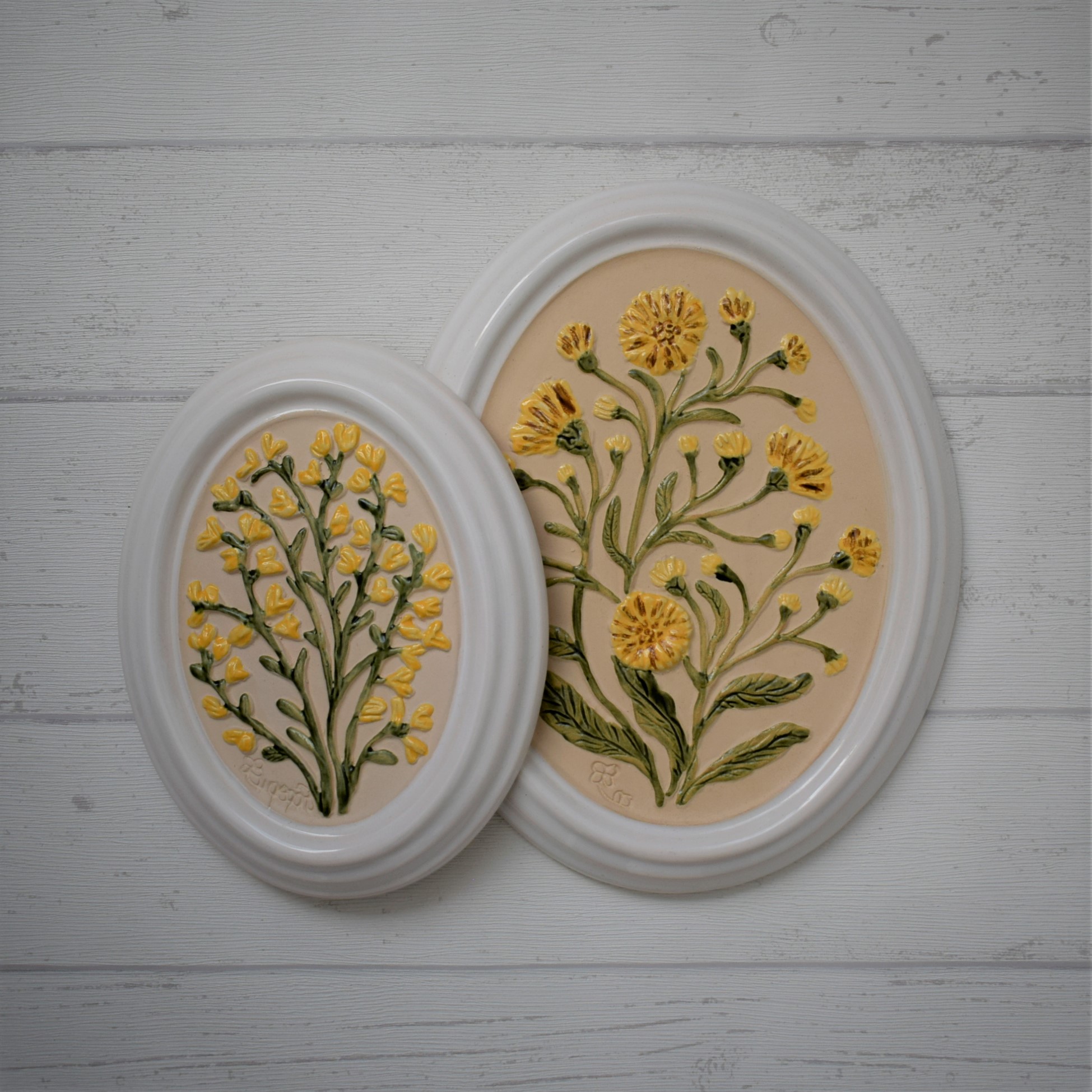 お花の陶板 / GABRIEL・ガブリエル / 白の額縁2枚セット