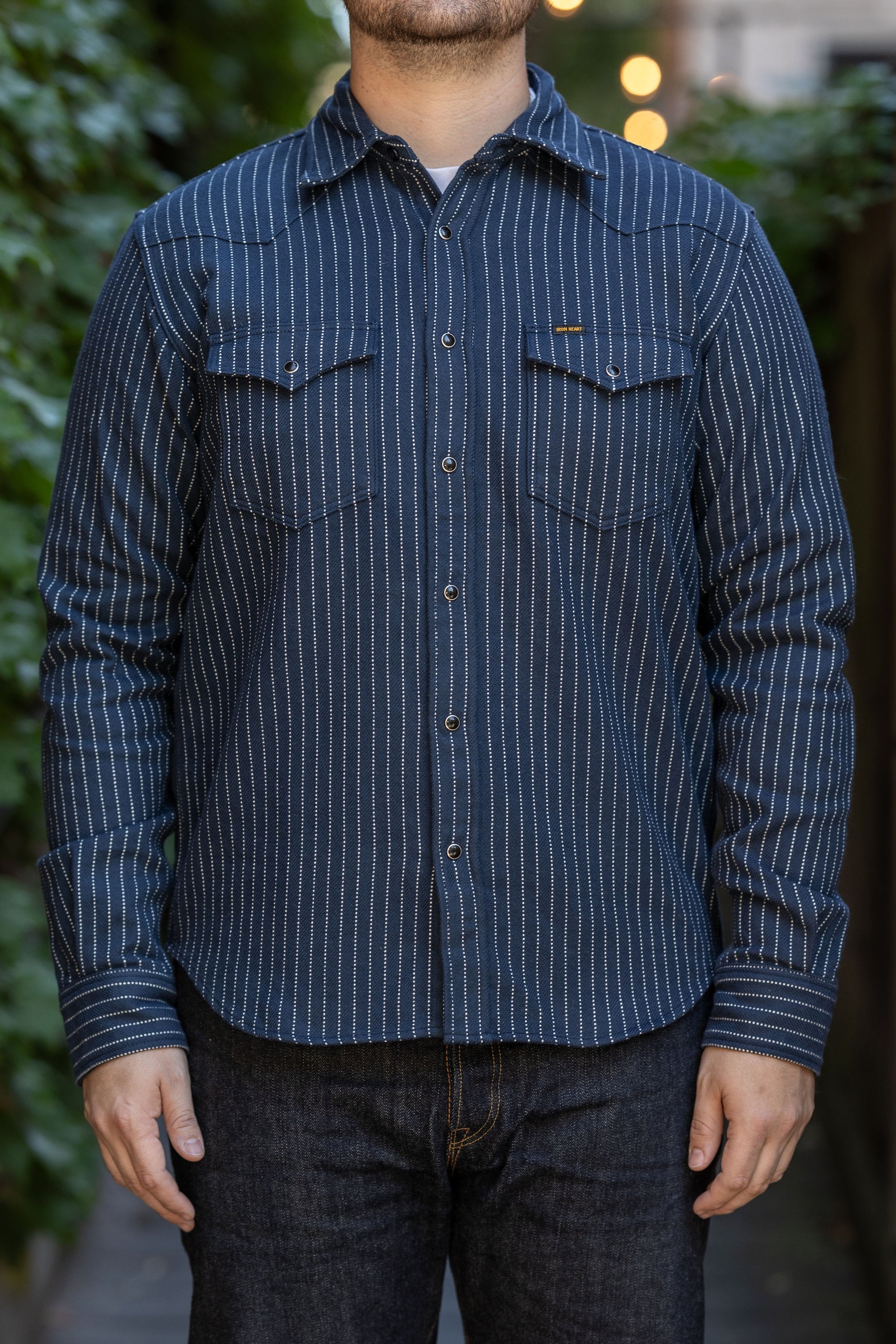 Iron Heart IHSH-401-NAV Ultra Heavy Flannel Chalk Stripe Western