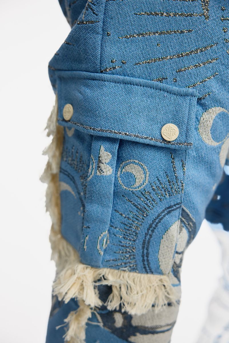 Guapi Aqua Blue Tapestry Denim Pants - Fresh Society