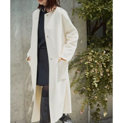 Whim Gazette(ウィム ガゼット)のノーカラーリバーロングコート通販