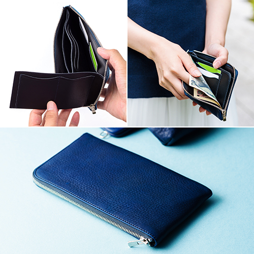 池之端銀革店】Cramp×SUKUMO Leather 藍染めL字ファスナーロング