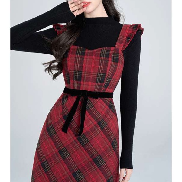 チェック柄ウエストリボンキャミワンピース 柄|ミニワンピース専門通販