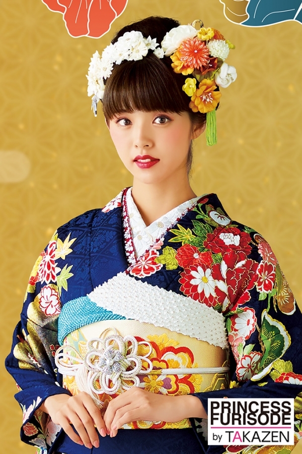 32082 高級綺麗古典 紺/ゴールド(金色)｜TAKAZEN|振袖比較サイトfurimo