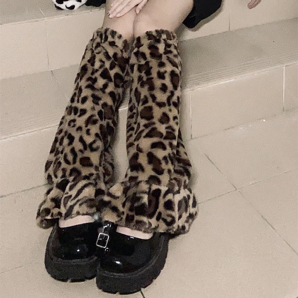 Qoo10] レッグウォーマー ヒョウ柄ファーロングル