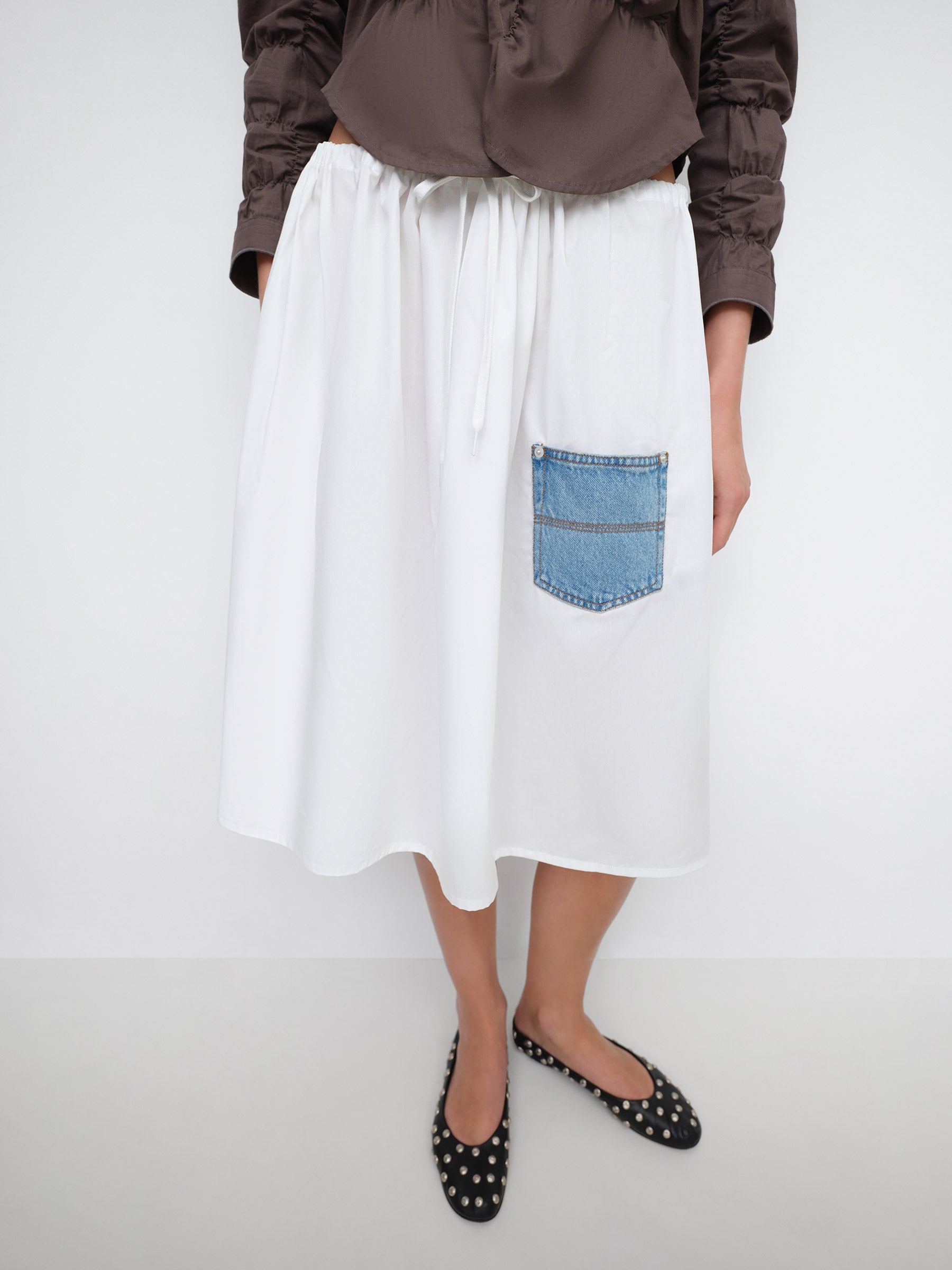 Baggy Midi Skirt White Blue - Bottoms - Gimaguas