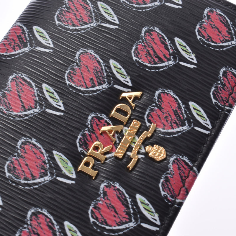 プラダ花/ハート柄 カードケース 黒 レディース カーフ 名刺入れ