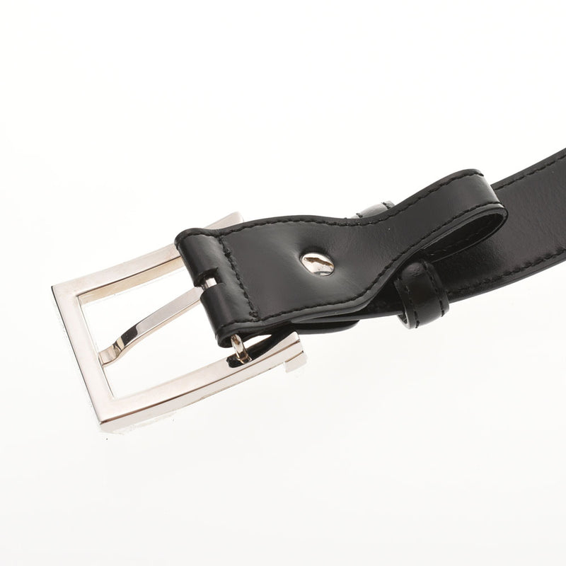 ブルガリ110cm 黒 シルバー金具 メンズ レザー ベルト 20220 BVLGARI