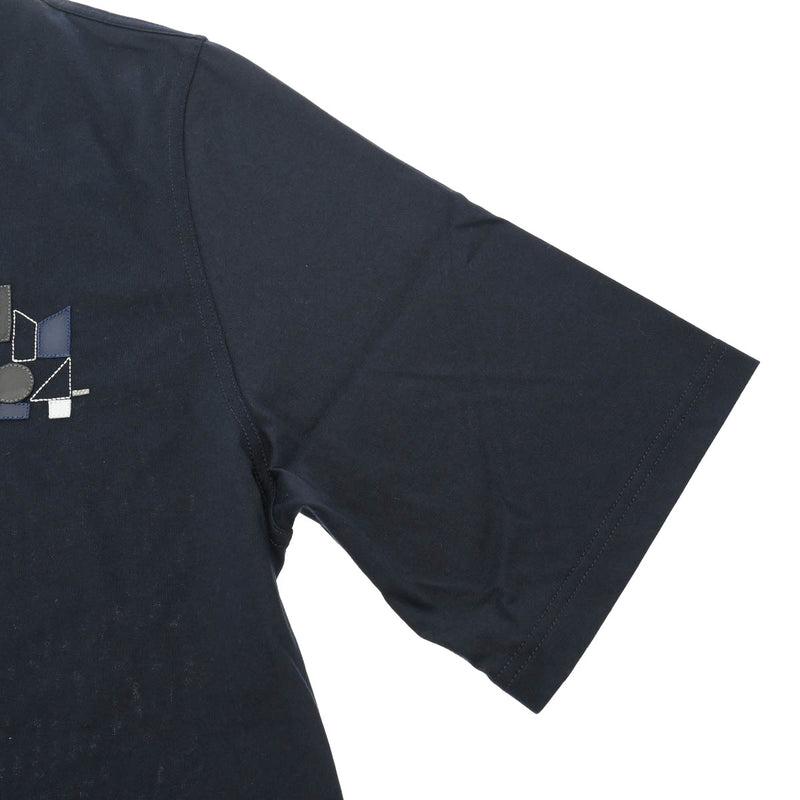 エルメスクールネック Tシャツ ミニレザーパッチ サイズL マリン